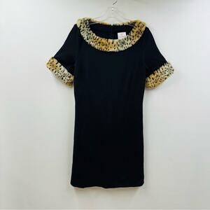 Julie Brown NYC Dress Faux Fur Ponte Knit Black Animal Print‎ Short Sleeve Sz M